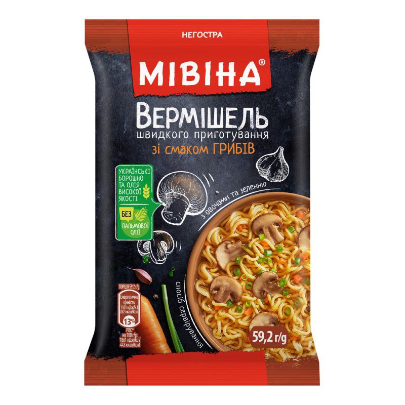 Вермішель Мівіна смак грибів негостра 59.2г